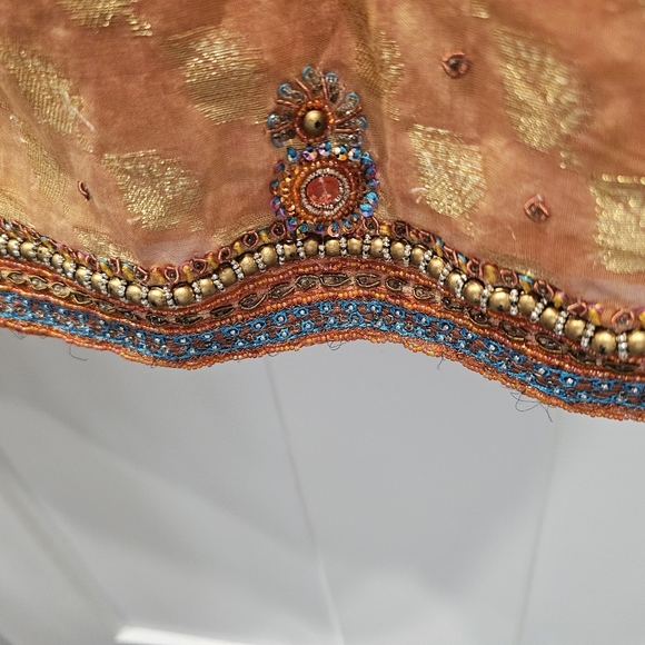 "XL Peach Gold Embroidered Kurti Tunic Dress Beaded Ethnic Boho Festival Wear" - Picture 2 of 10